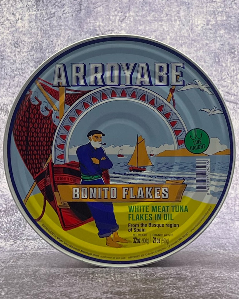 Arroyabe Bonito Flakes White Meat Tuna Flakes in Olive Oil, Basque, Spain 32 oz tin